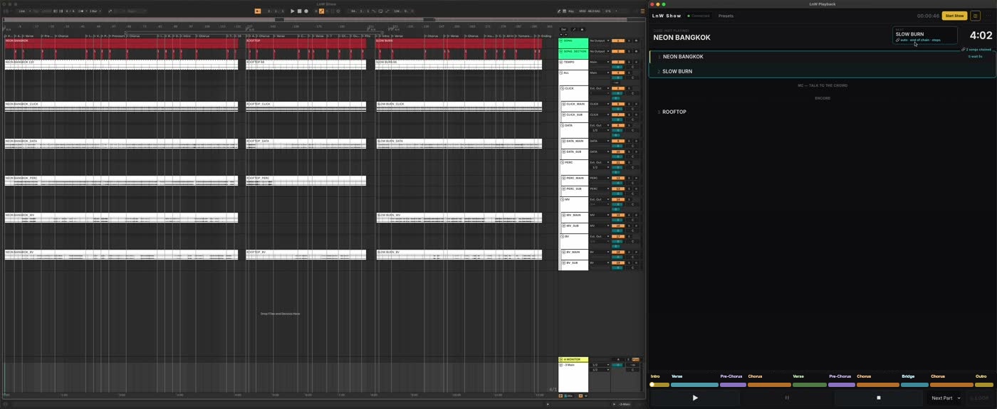 Ableton Live and LnW Playback side by side in Performance View